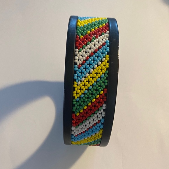 Black Beaded Multicolor Resin and wood Bangle - Picture 2 of 5